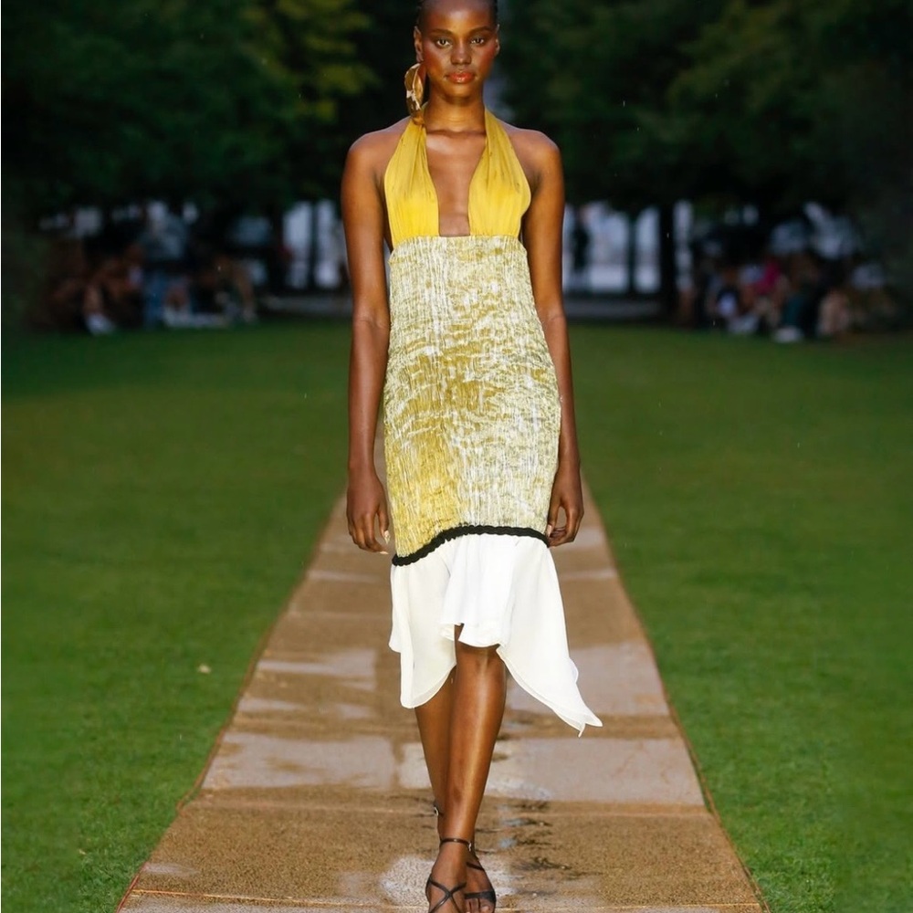 Prabal Gurung Gold and Green Midi Dress